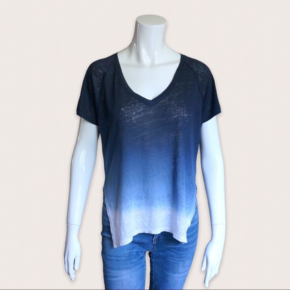 VELVET BY GRAHAM & SPENCER | Women’s Ombre Linen Knit Emerald Tee Ink Blue​​